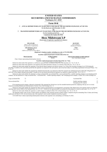 Thumbnail Hess Midstream 10-K Annual Report 2021