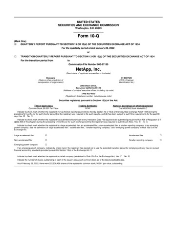 Miniature NetApp
 10-Q Rapport trimestriel  