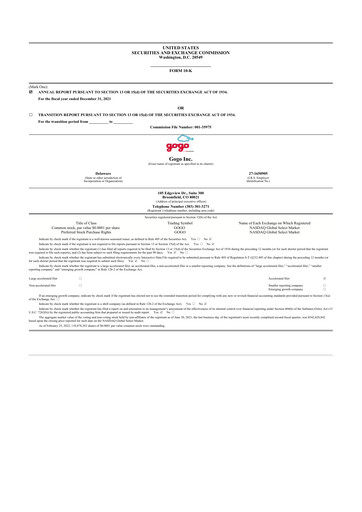 Thumbnail Gogo Inflight Internet
 10-K Annual Report 2021