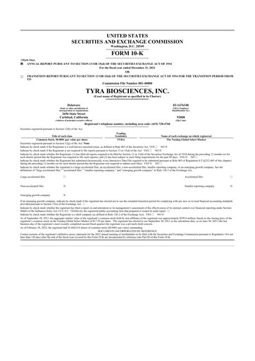Miniature Tyra Biosciences 10-K Rapport annuel 2021