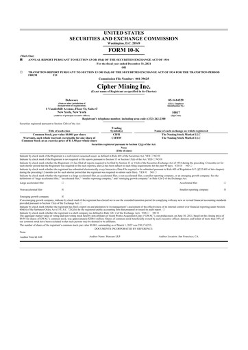 Thumbnail Cipher Mining 10-K Annual Report 2021