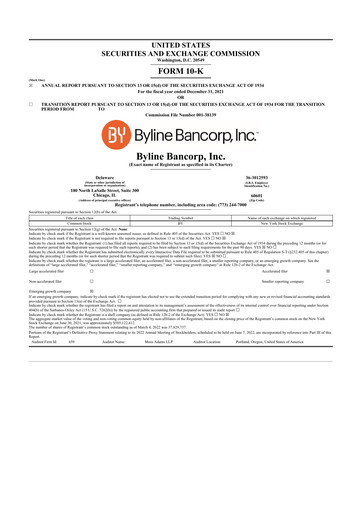 Thumbnail Byline Bancorp 10-K Annual Report 2021