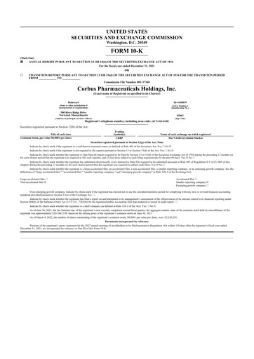 Thumbnail Corbus Pharmaceuticals
 10-K Annual Report 2021