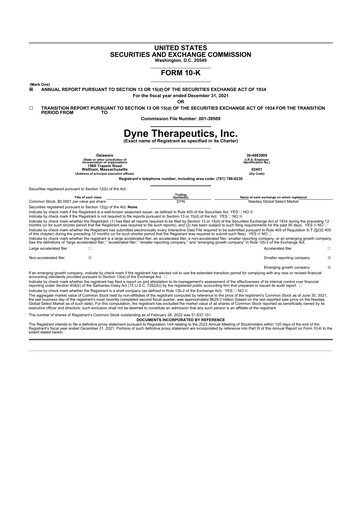 Thumbnail Dyne Therapeutics 10-K Annual Report 2021