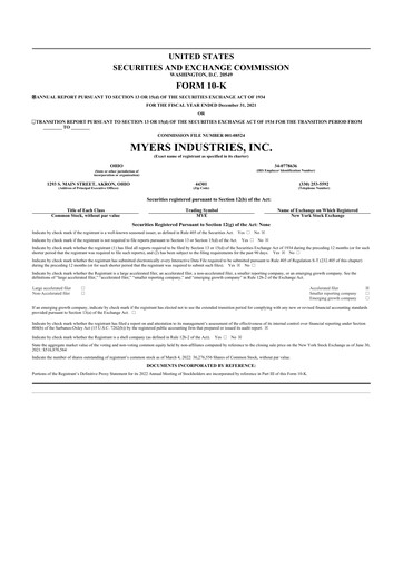 Thumbnail Myers Industries 10-K Annual Report 2021