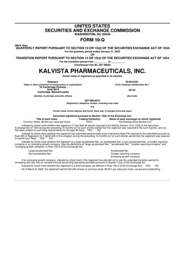 Thumbnail KalVista Pharmaceuticals 10-Q Quarterly Report FY2022 
