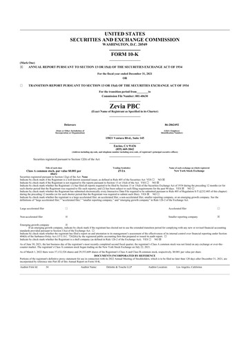 Thumbnail Zevia 10-K Annual Report 2021