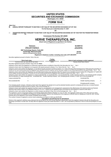 Thumbnail Verve Therapeutics 10-K Annual Report 2021