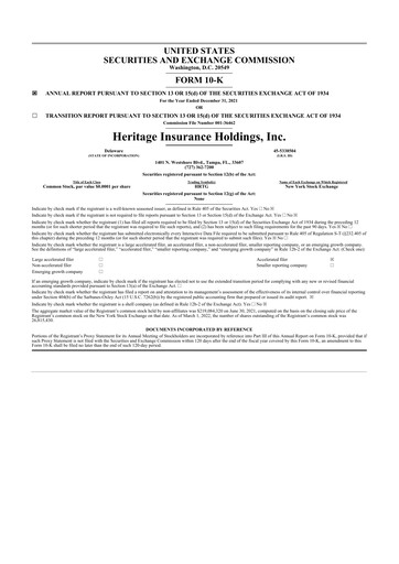 Thumbnail Heritage Insurance 10-K Annual Report 2021