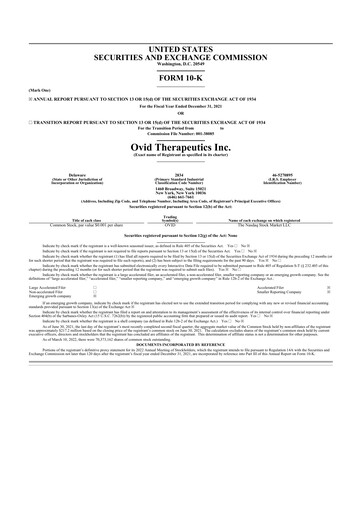 Thumbnail Ovid Therapeutics
 10-K Annual Report 2021