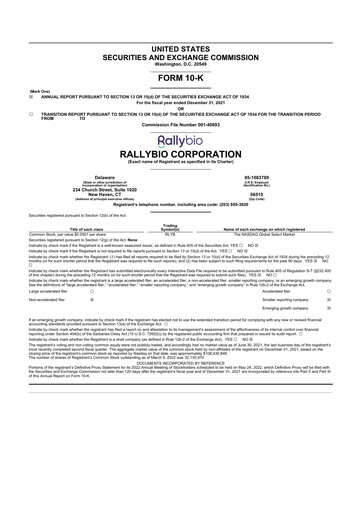 Thumbnail Rallybio 10-K Annual Report 2021