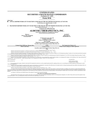 Thumbnail Aldeyra Therapeutics
 10-K Annual Report 2021