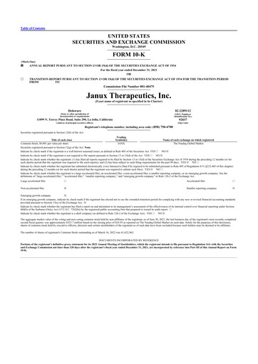Thumbnail Janux Therapeutics 10-K Annual Report 2021