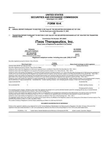 Thumbnail iTeos Therapeutics 10-K Annual Report 2021