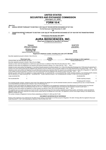 Thumbnail Aura Biosciences 10-K Annual Report 2021