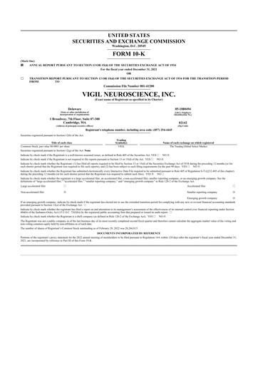 Miniature Vigil Neuroscience 10-K Rapport annuel 