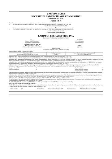 Thumbnail Larimar Therapeutics 10-K Annual Report 2021