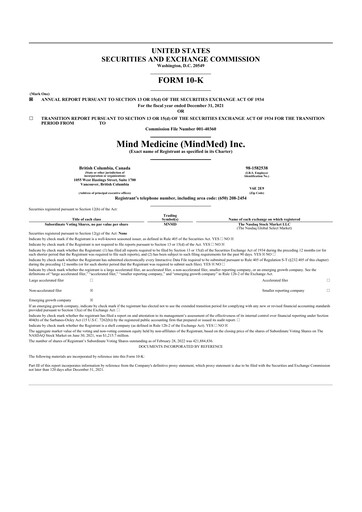 Miniature Mind Medicine (MindMed) 10-K Rapport annuel 2021