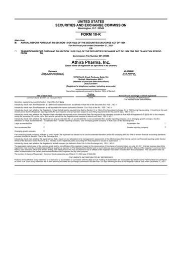 Vorschaubild Athira Pharma 10-K Jahresbericht 2021