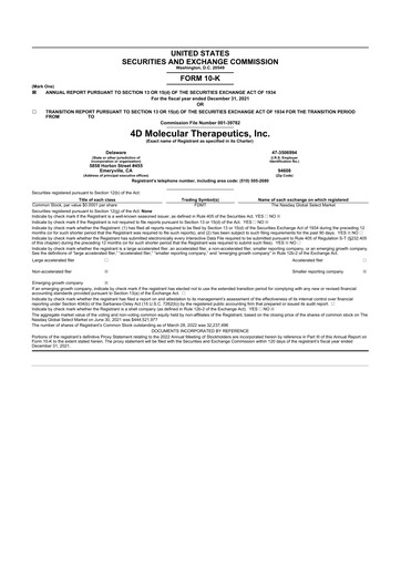 Vorschaubild 4D Molecular Therapeutics 10-K Jahresbericht 2021