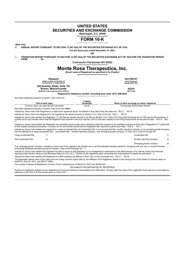 Thumbnail Monte Rosa Therapeutics 10-K Annual Report 2021