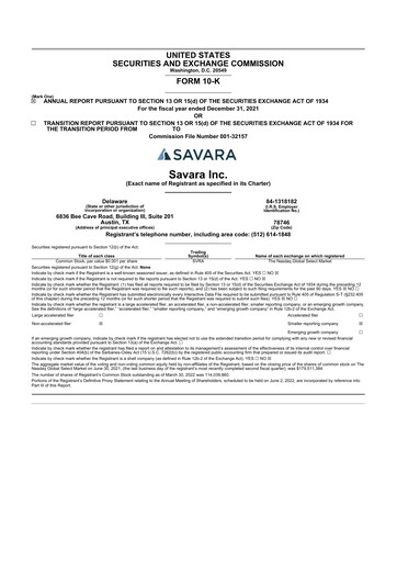 Thumbnail Savara 10-K Annual Report 2021