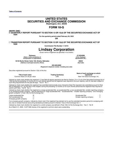 Thumbnail Lindsay Corporation
 10-Q Quarterly Report FY2022 