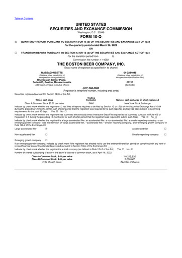 Thumbnail Boston Beer Company 10-Q Quarterly Report FY2022 
