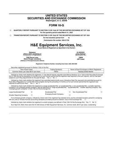 Thumbnail H&E Equipment Services 10-Q Quarterly Report FY 