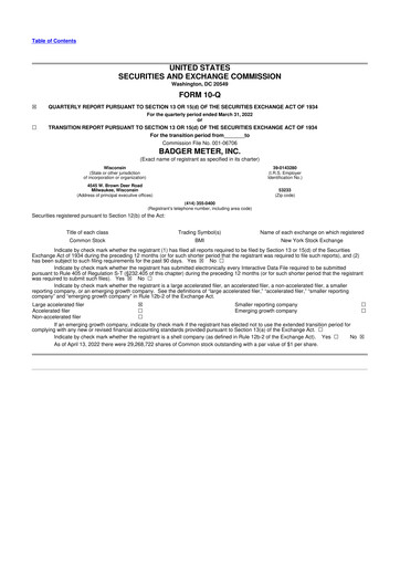 Thumbnail Badger Meter
 10-Q Quarterly Report FY2022 