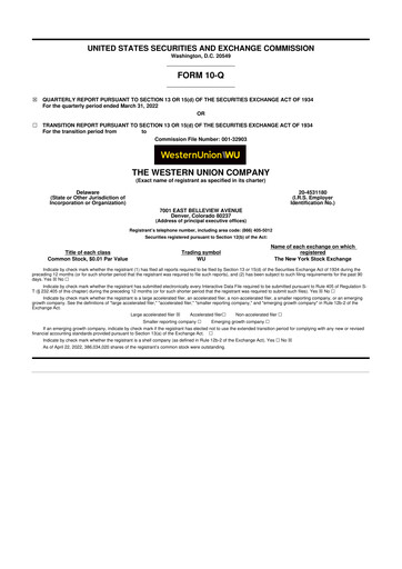 Thumbnail Western Union 10-Q Quarterly Report FY2022 