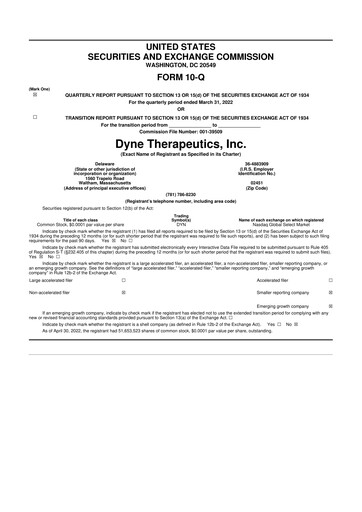 Thumbnail Dyne Therapeutics 10-Q Quarterly Report FY2022 