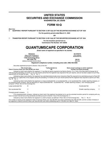 Thumbnail QuantumScape 10-Q Quarterly Report FY2022 