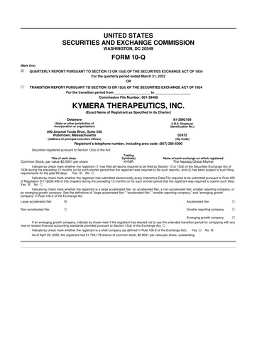 Thumbnail Kymera Therapeutics 10-Q Quarterly Report FY2022 