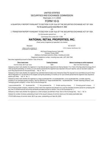 Thumbnail NNN REIT 10-Q Quarterly Report FY2022 