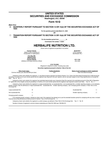 Thumbnail Herbalife 10-Q Quarterly Report FY2022 
