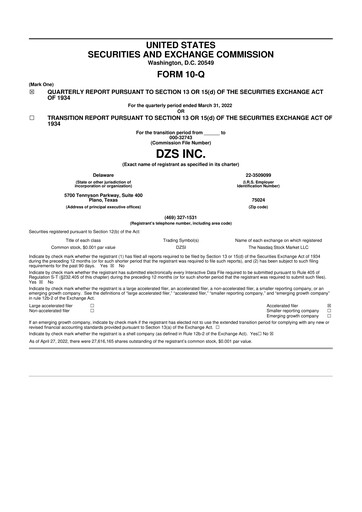 Miniature DZS Inc 10-Q Rapport trimestriel 2022 