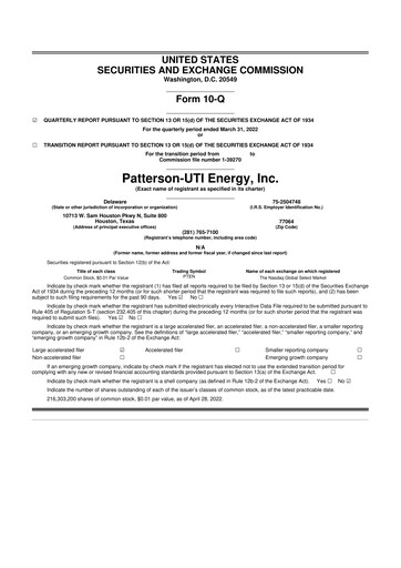 Thumbnail Patterson-UTI Energy 10-Q Quarterly Report FY2022 