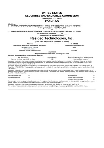 Thumbnail Resideo Technologies
 10-Q Quarterly Report FY2022 
