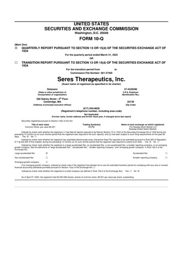 Thumbnail Seres Therapeutics 10-Q Quarterly Report FY2022 