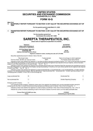 Thumbnail Sarepta Therapeutics
 10-Q Quarterly Report FY2022 
