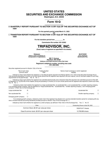 Thumbnail TripAdvisor 10-Q Quarterly Report FY2022 