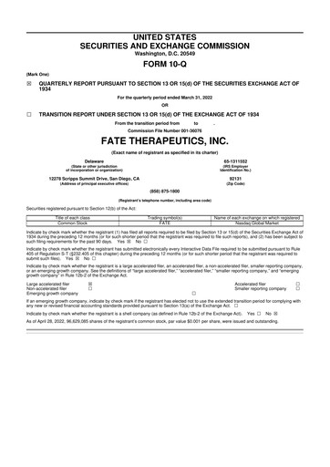 Thumbnail Fate Therapeutics
 10-Q Quarterly Report FY2022 