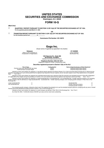 Vorschaubild Gogo Inflight Internet
 10-Q Quartalsbericht 2022 