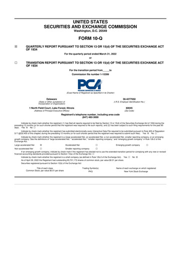 Vorschaubild Packaging Corporation of America
 10-Q Quartalsbericht 2022 
