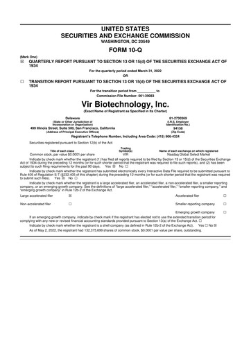 Miniature Vir Biotechnology
 10-Q Rapport trimestriel 2022 