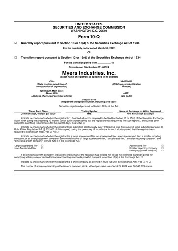 Thumbnail Myers Industries 10-Q Quarterly Report FY2022 