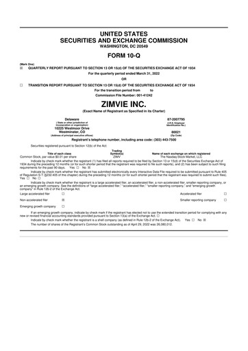 Thumbnail ZimVie 10-Q Quarterly Report FY2022 