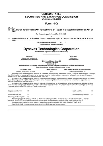 Thumbnail Dynavax Technologies
 10-Q Quarterly Report FY2022 