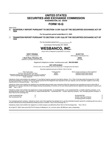 Miniature WesBanco 10-Q Rapport trimestriel  